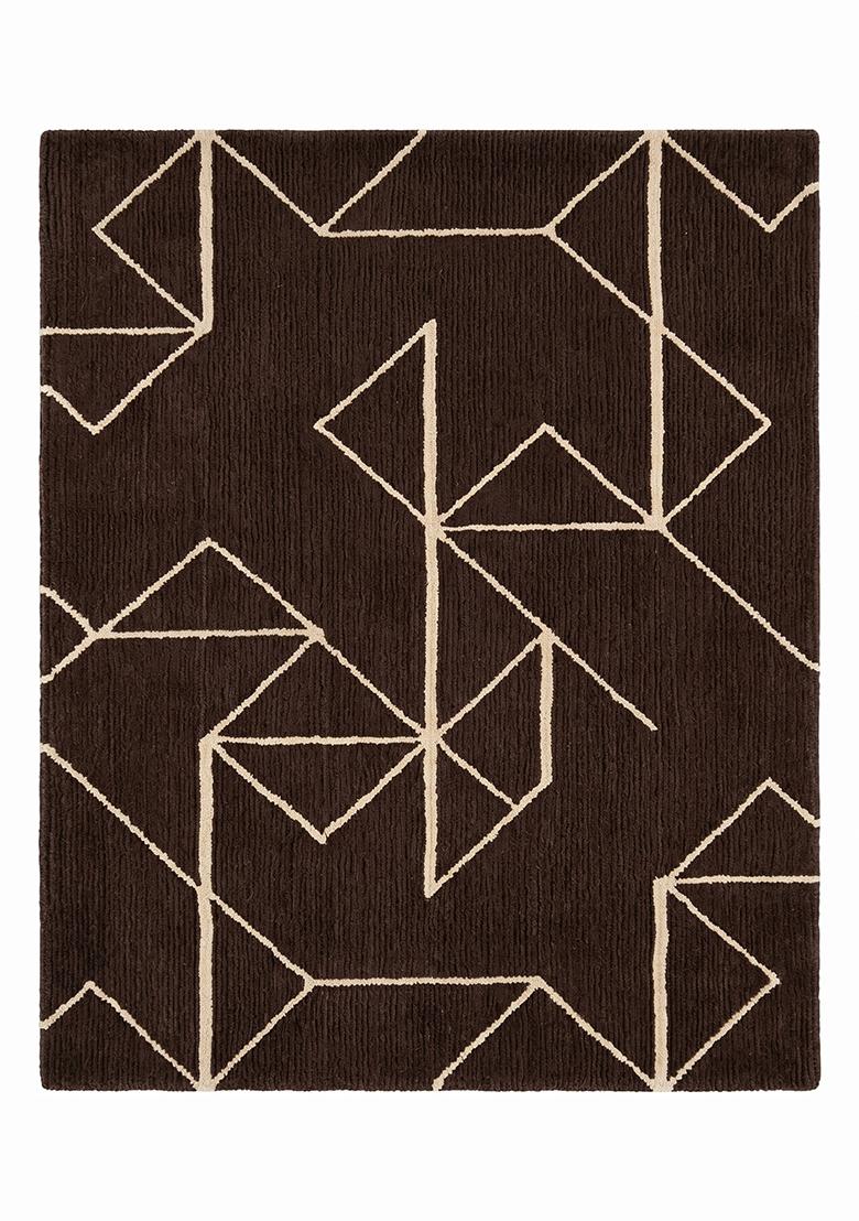 Saffron Rugs Tufted Chocolate Brown Geometric Contemporary Rectangular Wool Area Rug - Indya