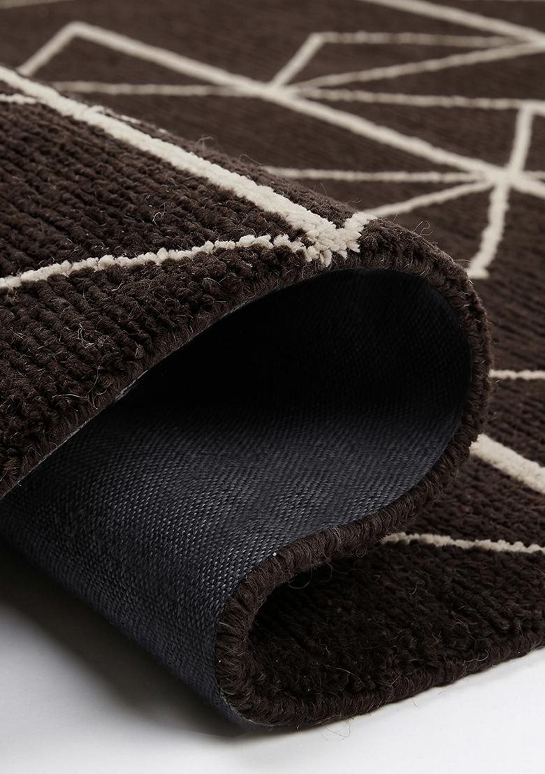 Saffron Rugs Tufted Chocolate Brown Geometric Contemporary Rectangular Wool Area Rug - Indya