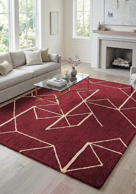Saffron Rugs Tufted Maroon Geometric Contemporary Rectangular Wool Area Rug