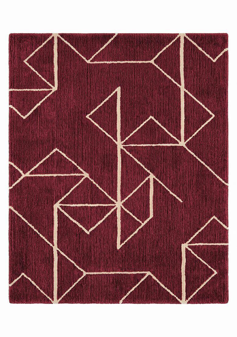 Saffron Rugs Tufted Maroon Geometric Contemporary Rectangular Wool Area Rug - Indya
