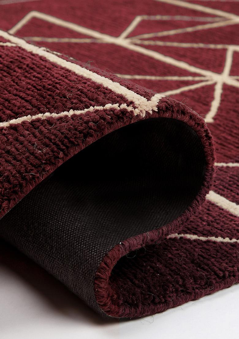 Saffron Rugs Tufted Maroon Geometric Contemporary Rectangular Wool Area Rug - Indya