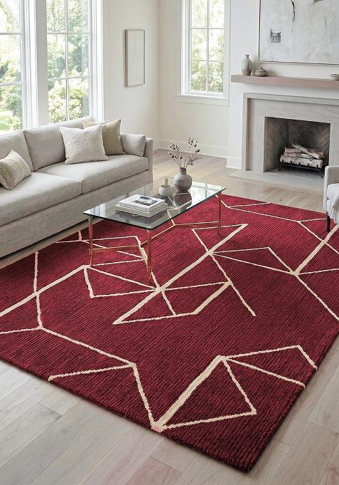 Saffron Rugs Tufted Rust Orange Geometric Contemporary Rectangular Wool Area Rug