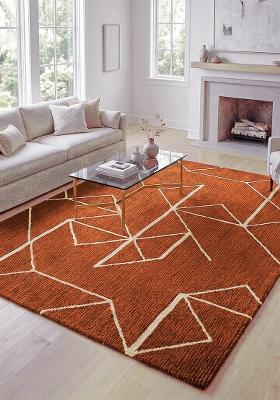 Saffron Rugs Tufted Rust Orange Geometric Contemporary Rectangular Wool Area Rug