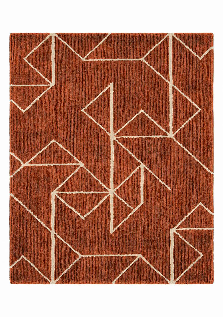 Saffron Rugs Tufted Rust Orange Geometric Contemporary Rectangular Wool Area Rug - Indya