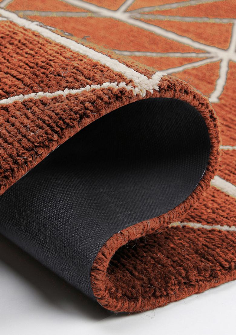 Saffron Rugs Tufted Rust Orange Geometric Contemporary Rectangular Wool Area Rug - Indya