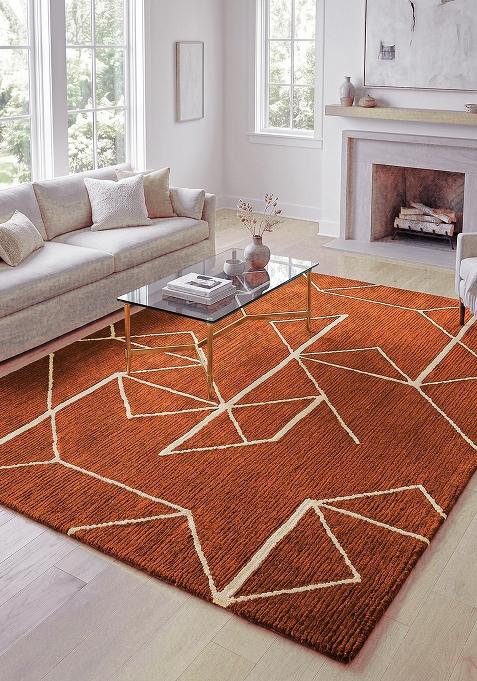 Saffron Rugs Tufted Royal Purple Geometric Contemporary Rectangular Wool Area Rug
