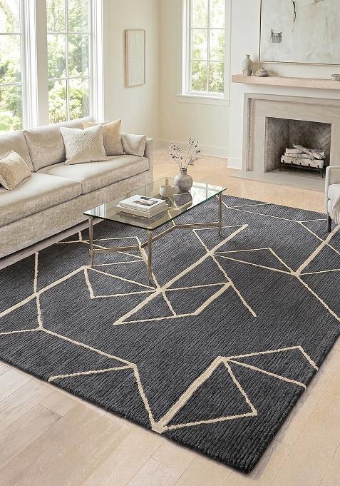 Saffron Rugs Tufted Midnight Blue Geometric Contemporary Rectangular Wool Area Rug