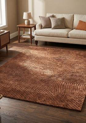 Saffron Rugs Hand Tufted Rust Brown Geometric Contemporary Rectangular Wool Area Rug