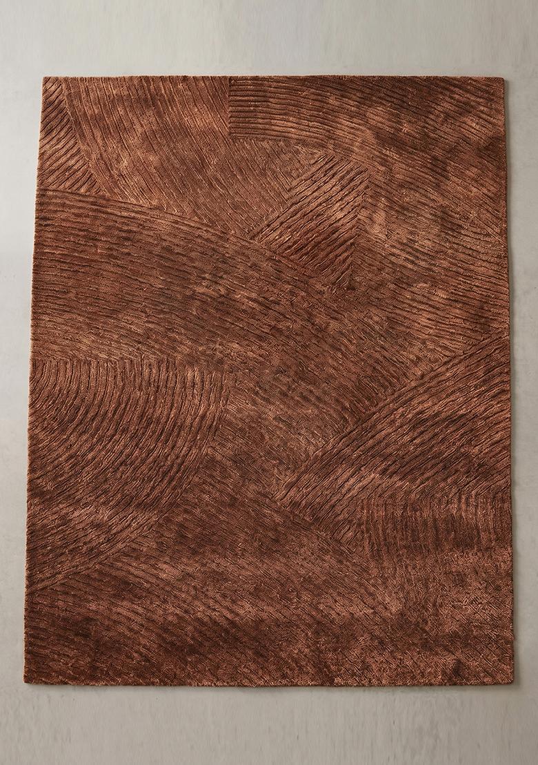 Saffron Rugs Hand Tufted Rust Brown Geometric Contemporary Rectangular Wool Area Rug - Indya