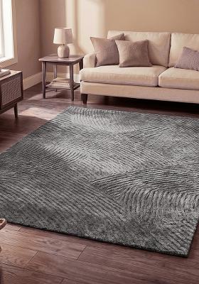 Saffron Rugs Hand Tufted Slate Grey Geometric Contemporary Rectangular Wool Area Rug