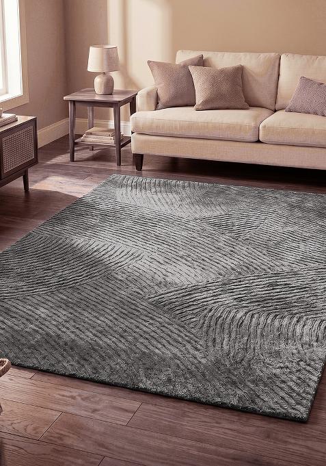 Saffron Rugs Hand Tufted Slate Grey Geometric Contemporary Rectangular Wool Area Rug