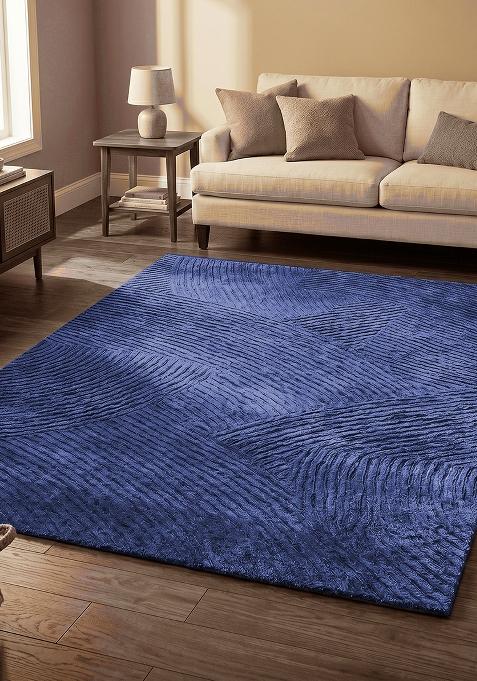 Saffron Rugs Hand Tufted Royal Blue Geometric Contemporary Rectangular Wool Area Rug