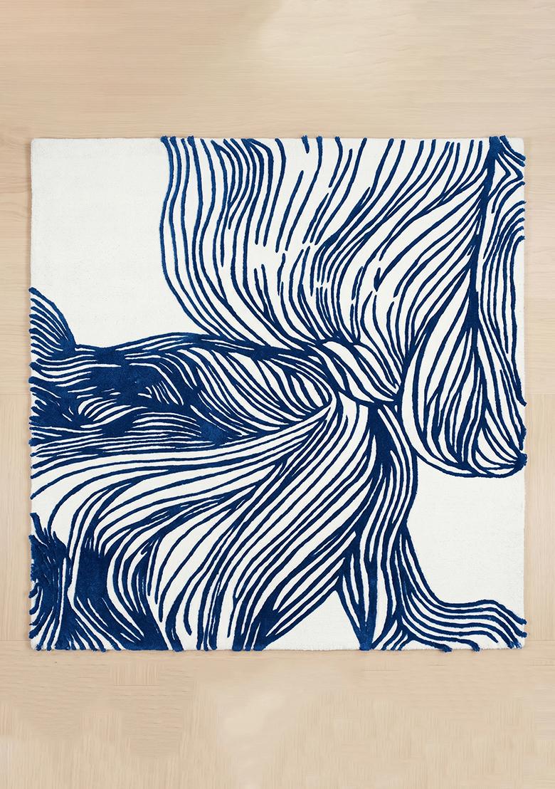 Saffron Rugs Hand Tufted Midnight Blue Swirls Contemporary Square Wool Area Rug - Indya