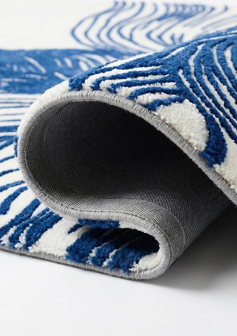 Saffron Rugs Hand Tufted Midnight Blue Swirls Contemporary Square Wool Area Rug - Indya