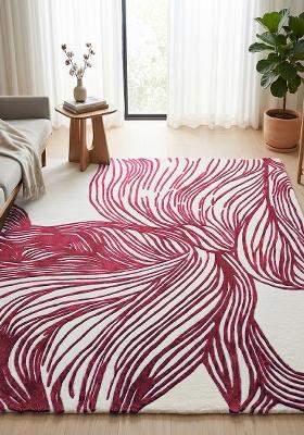 Saffron Rugs Hand Tufted Maroon Swirls Contemporary Square Wool Area Rug