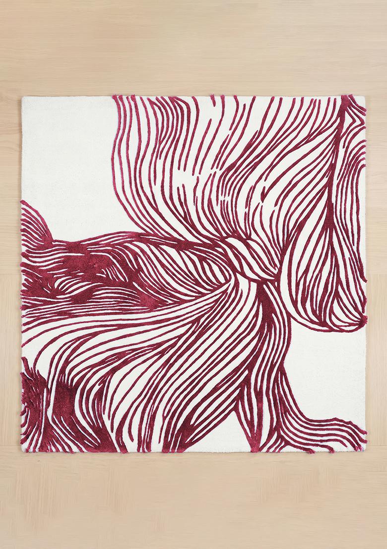 Saffron Rugs Hand Tufted Maroon Swirls Contemporary Square Wool Area Rug - Indya