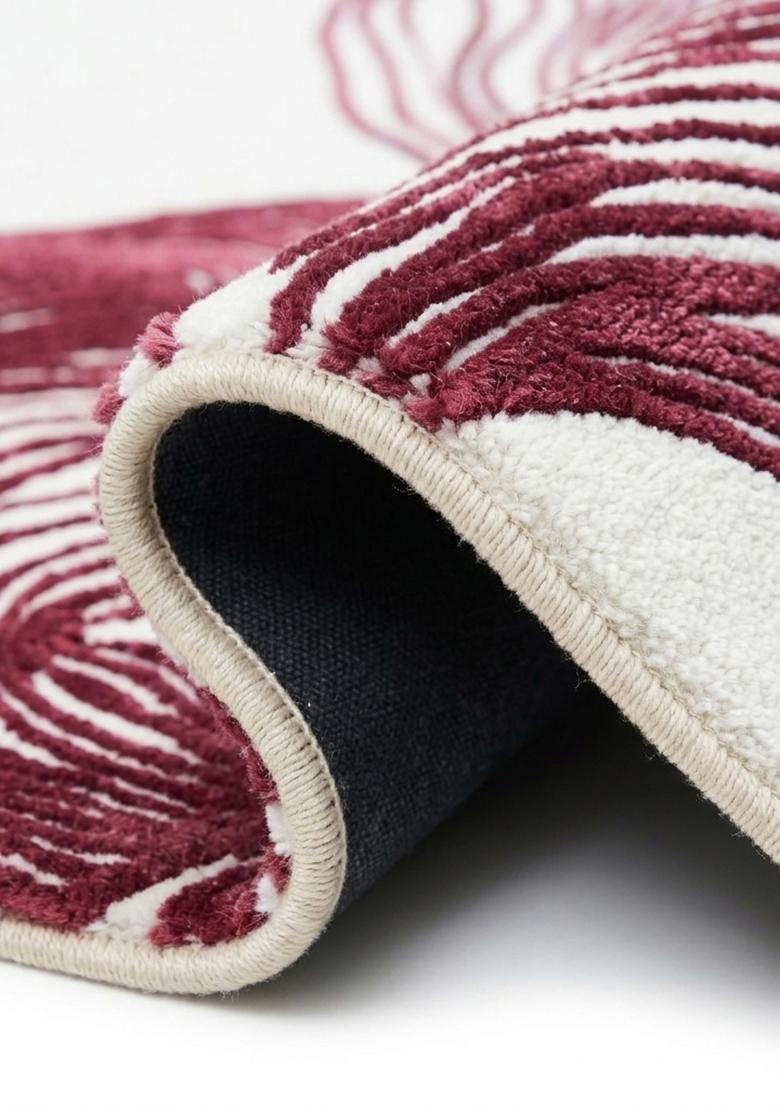 Saffron Rugs Hand Tufted Maroon Swirls Contemporary Square Wool Area Rug - Indya