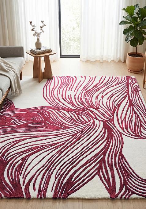Saffron Rugs Hand Tufted Maroon Swirls Contemporary Square Wool Area Rug