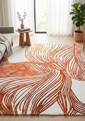 Saffron Rugs Hand Tufted Burnt Orange Swirls Contemporary Square Wool Area Rug