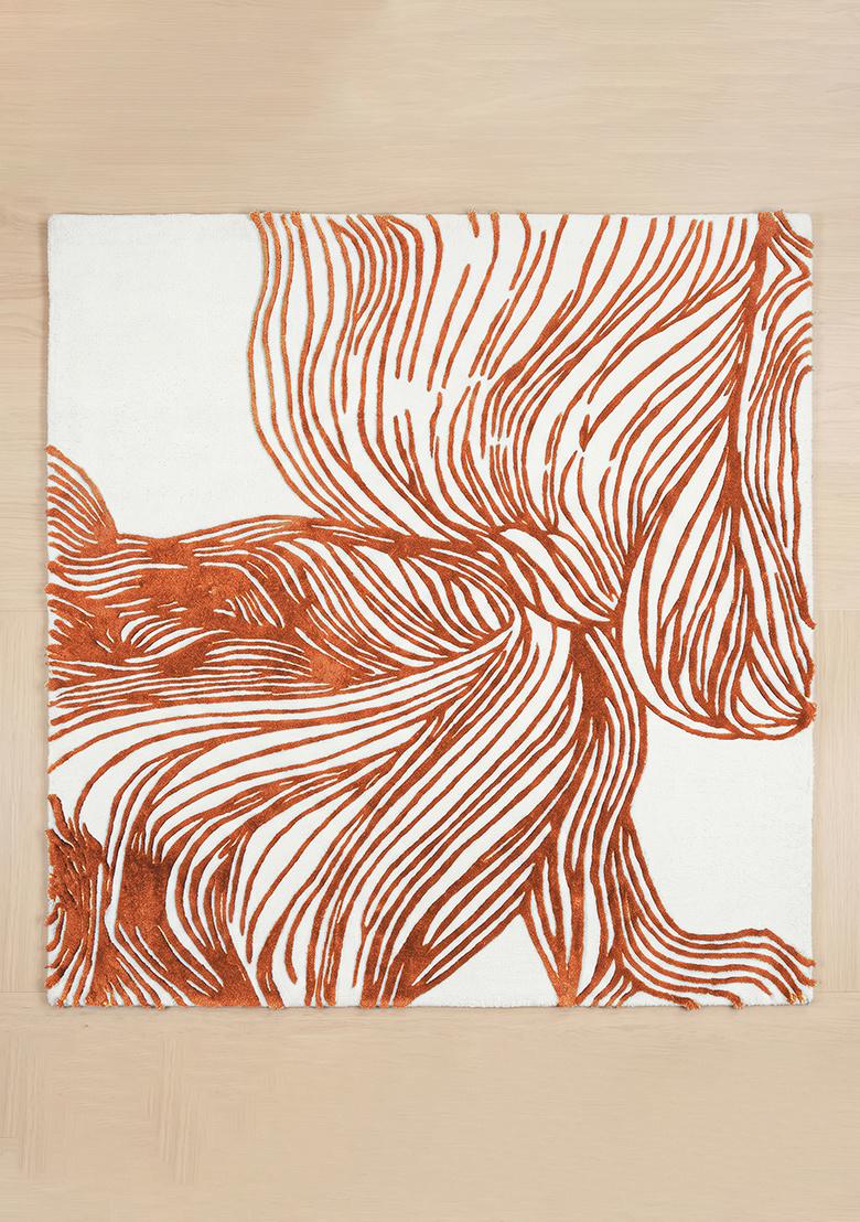 Saffron Rugs Hand Tufted Burnt Orange Swirls Contemporary Square Wool Area Rug - Indya