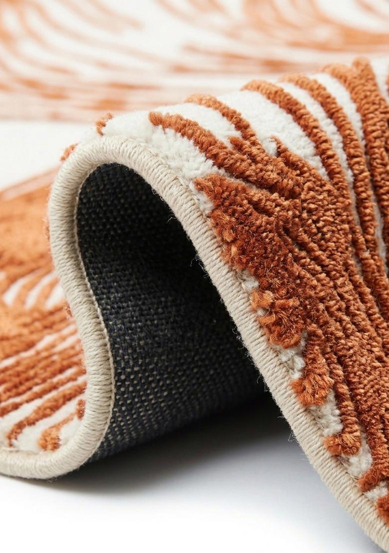 Saffron Rugs Hand Tufted Burnt Orange Swirls Contemporary Square Wool Area Rug - Indya