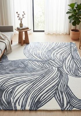 Saffron Rugs Hand Tufted Slate Grey Swirls Contemporary Square Wool Area Rug
