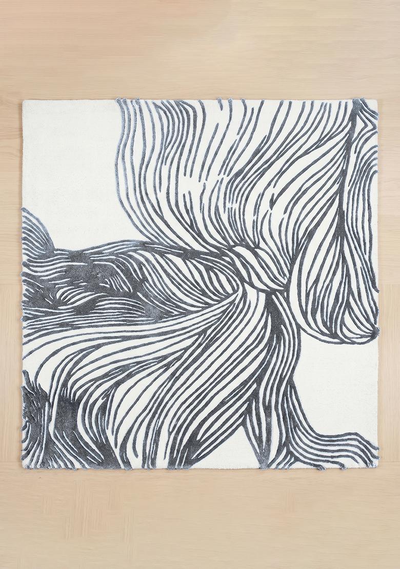Saffron Rugs Hand Tufted Slate Grey Swirls Contemporary Square Wool Area Rug - Indya