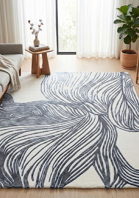 Saffron Rugs Hand Tufted Slate Grey Swirls Contemporary Square Wool Area Rug