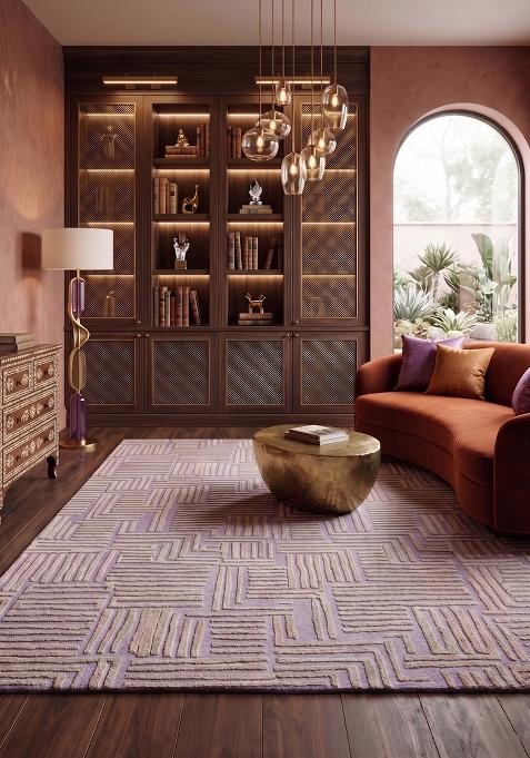 Saffron Rugs Hand Tufted Soft Mauve Geometric Contemporary Rectangular Wool Area Rug