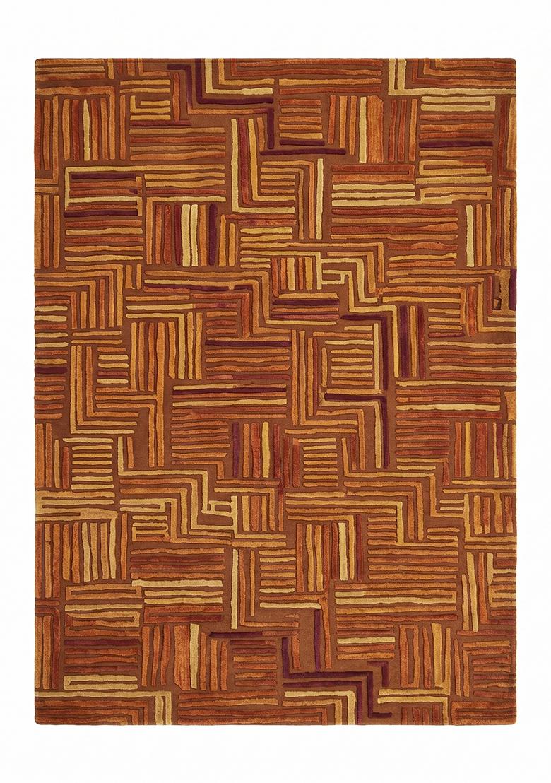 Saffron Rugs Hand Tufted Rust Brown Geometric Contemporary Rectangular Wool Area Rug - Indya
