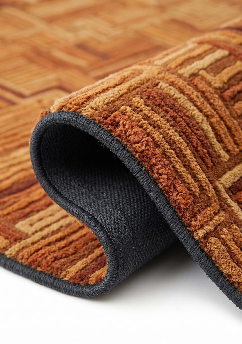 Saffron Rugs Hand Tufted Rust Brown Geometric Contemporary Rectangular Wool Area Rug - Indya