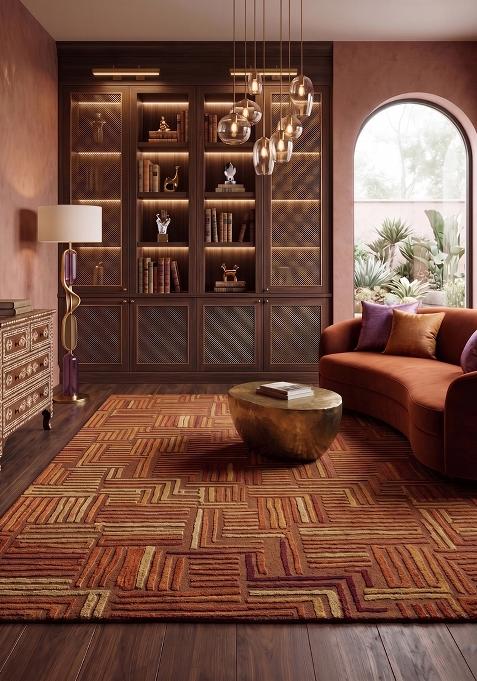 Saffron Rugs Hand Tufted Burnt Orange Geometric Contemporary Rectangular Wool Area Rug