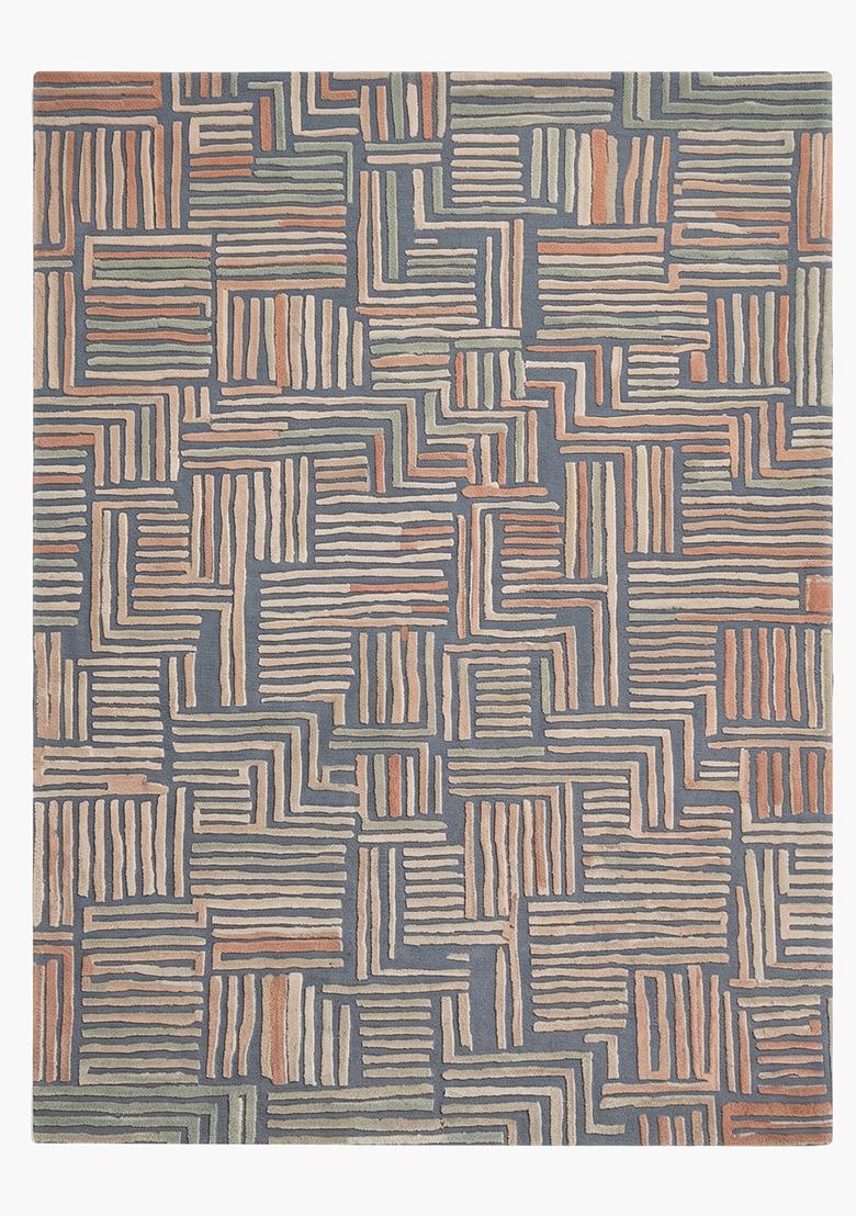 Saffron Rugs Hand Tufted Grey Geometric Contemporary Rectangular Wool Area Rug - Indya