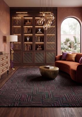 Saffron Rugs Hand Tufted Forest Green Geometric Contemporary Rectangular Wool Area Rug