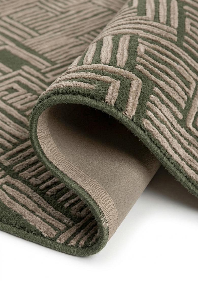 Saffron Rugs Hand Tufted Olive Green Geometric Contemporary Rectangular Wool Area Rug - Indya