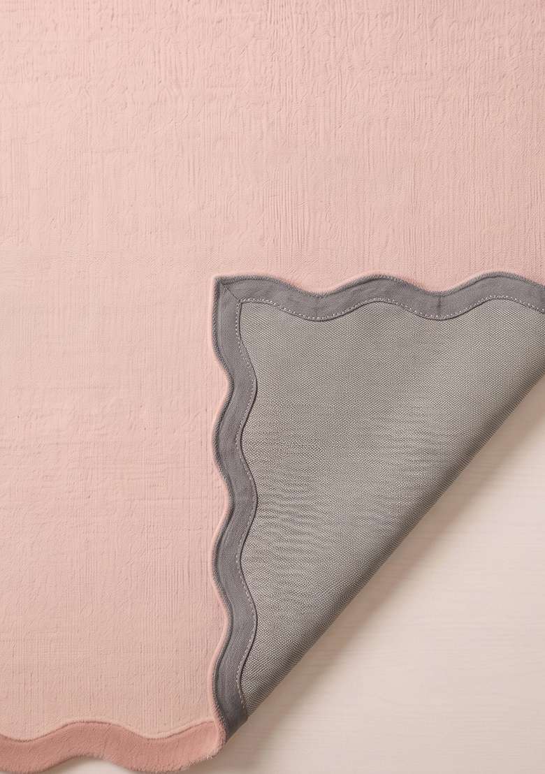 100% Wool Handmade Blush Pink Rug | Minimalist Solid Scalloped Carpet With Cotton Backing For Living Room - Indya
