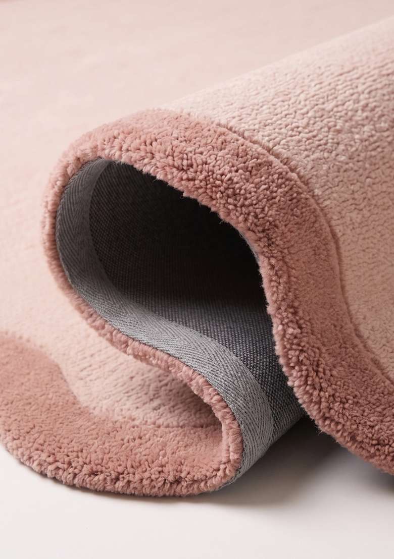 Saffron Rugs Tufted 100% Wool Area Rug | Blush Pink Scalloped Rug | Cotton Backing | Minimalist Solid Home Decor Carpet for Living Room Bedroom - Indya