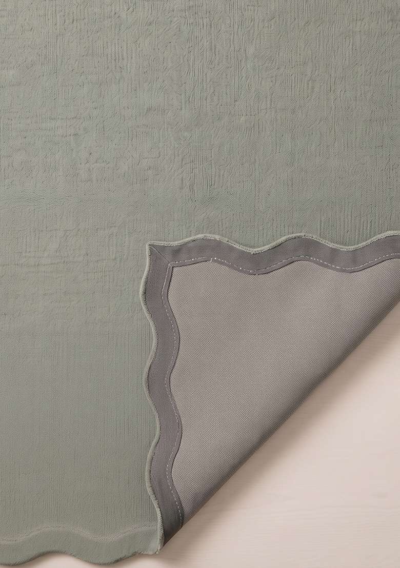 100% Wool Handmade Muted Sage Rug | Minimalist Solid Scalloped Carpet With Cotton Backing For Living Room - Indya