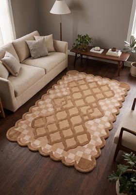 Saffron Rugs Hand Tufted Warm Camel Trellis Moroccan Scalloped Wool Area Rug