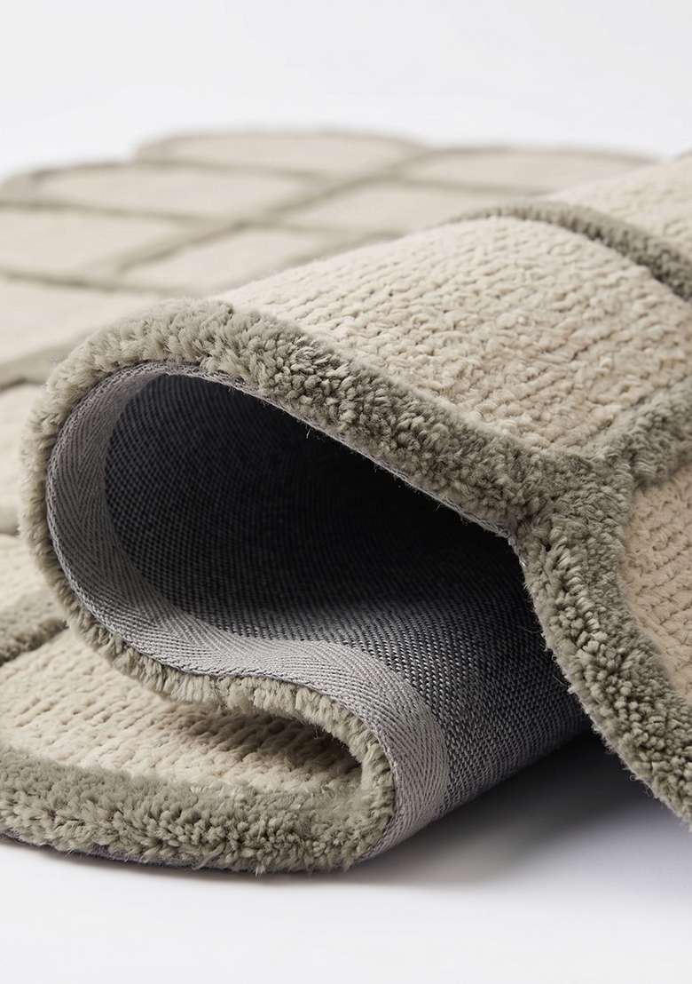 Saffron Rugs Moss Green Mid Century Modern Trellis Hand Tufted Wool Scalloped Rug - Indya