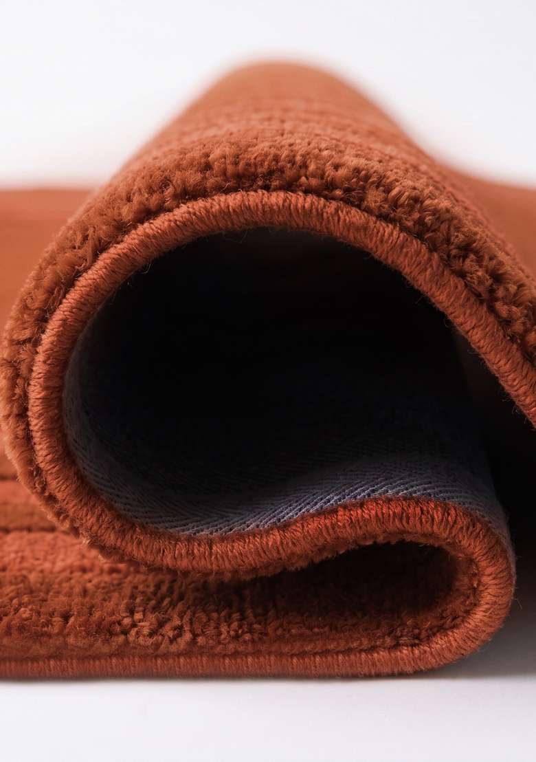 100% Wool Handmade Burnt Sienna Rug | Mid Century Modern Geometric Square Carpet With Cotton Backing For Living Room - Indya