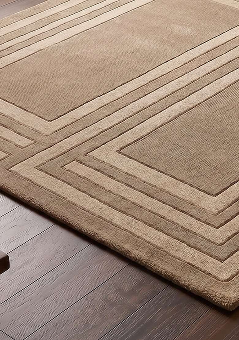 Saffron Rugs Hand-Tufted 100% Wool Area Rug | Beige Square Rug | Cotton Backing | Mid-Century Modern Geometric Home Decor Carpet for Living Room Bedroom - Indya
