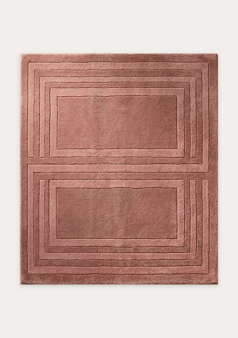 100% Wool Handmade Dusty Rose Rug | Mid Century Modern Geometric Square Carpet With Cotton Backing For Living Room - Indya