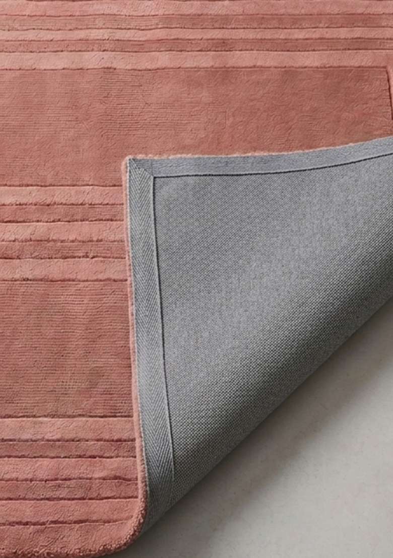 100% Wool Handmade Dusty Rose Rug | Mid Century Modern Geometric Square Carpet With Cotton Backing For Living Room - Indya