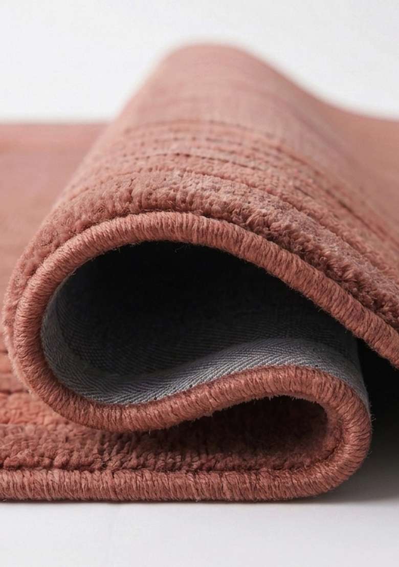 100% Wool Handmade Dusty Rose Rug | Mid Century Modern Geometric Square Carpet With Cotton Backing For Living Room - Indya