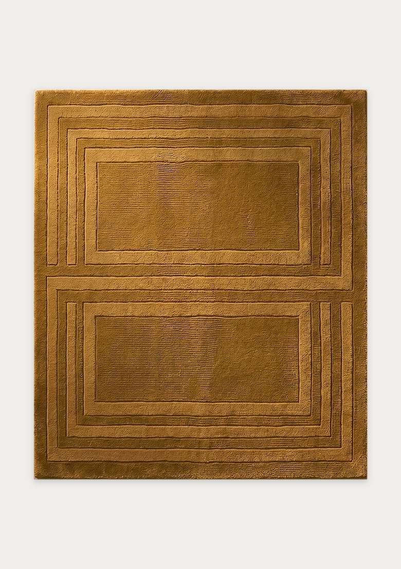 100% Wool Handmade Olive Ochre Rug | Mid Century Modern Geometric Square Carpet With Cotton Backing For Living Room - Indya