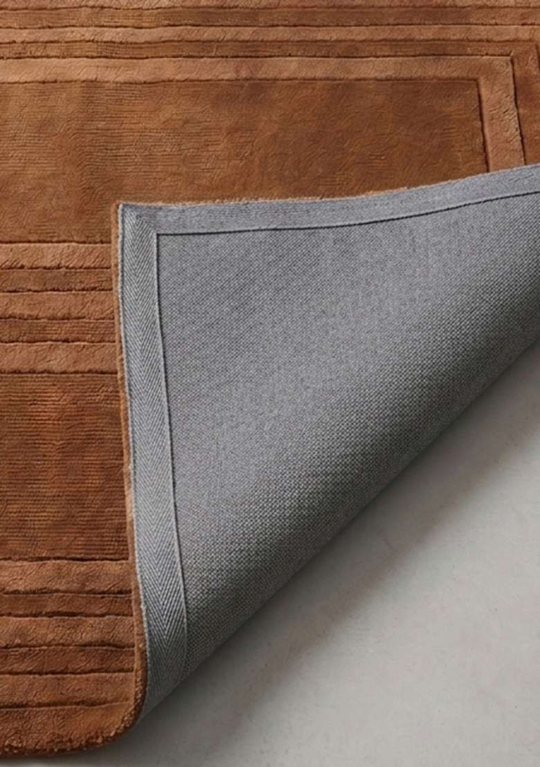 100% Wool Handmade Mocha Brown Rug | Mid Century Modern Geometric Square Carpet With Cotton Backing For Living Room - Indya