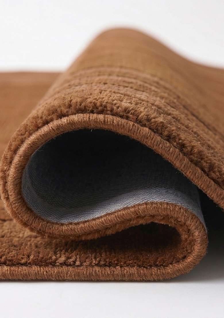 100% Wool Handmade Mocha Brown Rug | Mid Century Modern Geometric Square Carpet With Cotton Backing For Living Room - Indya