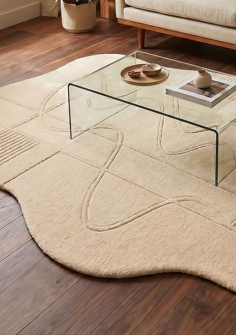 Saffron Rugs Hand-Tufted 100% Wool Area Rug | Ivory Oblong Rug | Cotton Backing | Contemporary Swirls Home Decor Carpet for Living Room Bedroom - Indya
