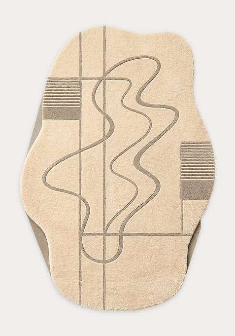 100% Wool Handmade Light Grey Rug | Contemporary Swirls Oblong Carpet With Cotton Backing For Living Room